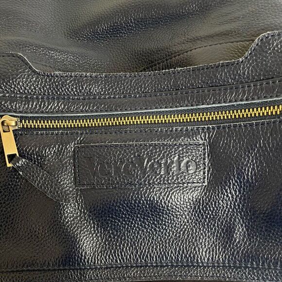 Vere Verto Navy Blue Leather Backpack Convertible Messenger Crossbody Travel Bag